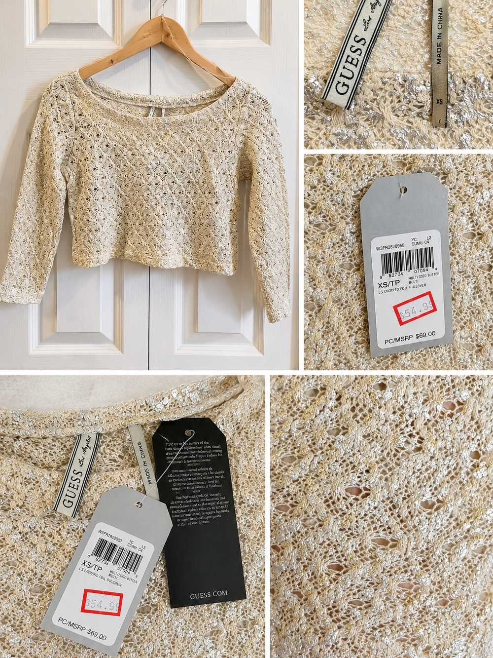 GUESS Cropped Metallic Knit Sweater